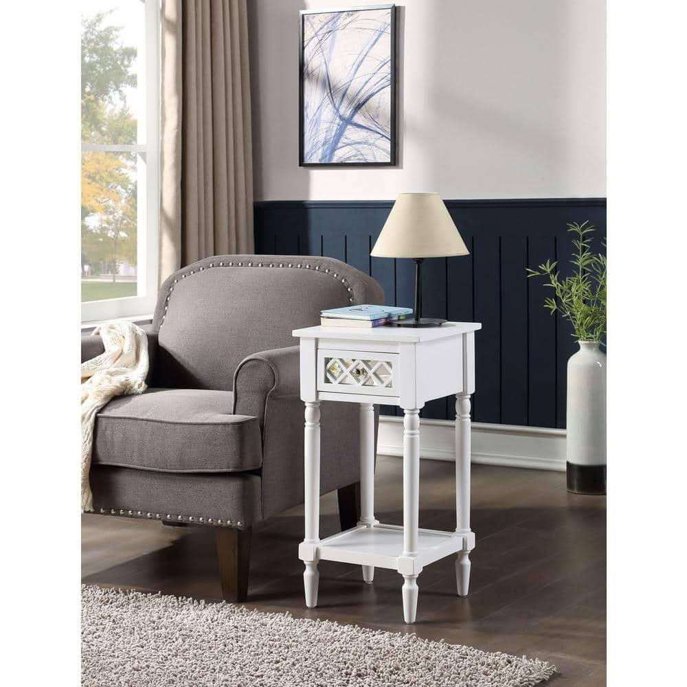 Convenience Concepts French Country Khloe Deluxe 1 Drawer Accent End Table 14" - Traditional Farmhouse Side Table with Mirrored Storage Drawer and Shelf for Living Room, White
