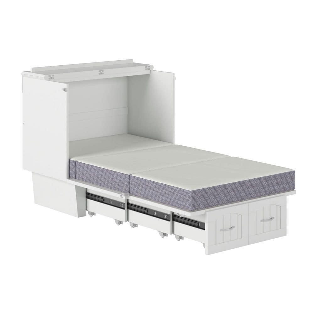 Nantucket Murphy Bed Chest Twin in White with Charging Station & Coolsoft Mattress