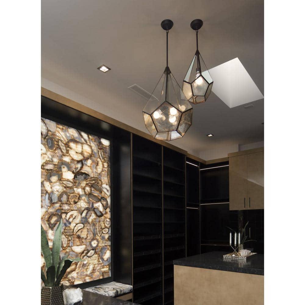 Progress Lighting, Cinq Collection, 3-Light Pendant, Antique Bronze, Glass Shade