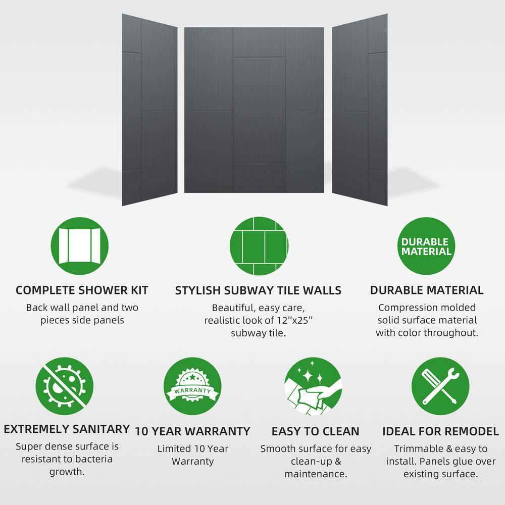 WoodBridge 75/96" H Solid Surface Shower & Tub Wall Panel, Surround, Quick Install, Cuttable, 0.138" thick