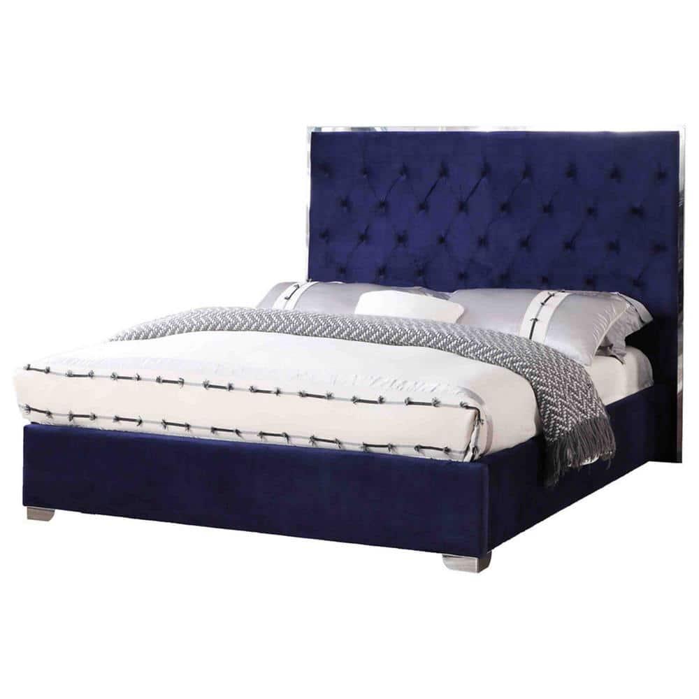 Best Master Furniture Natasha Eastern King Velvet Platform Bed, Blue