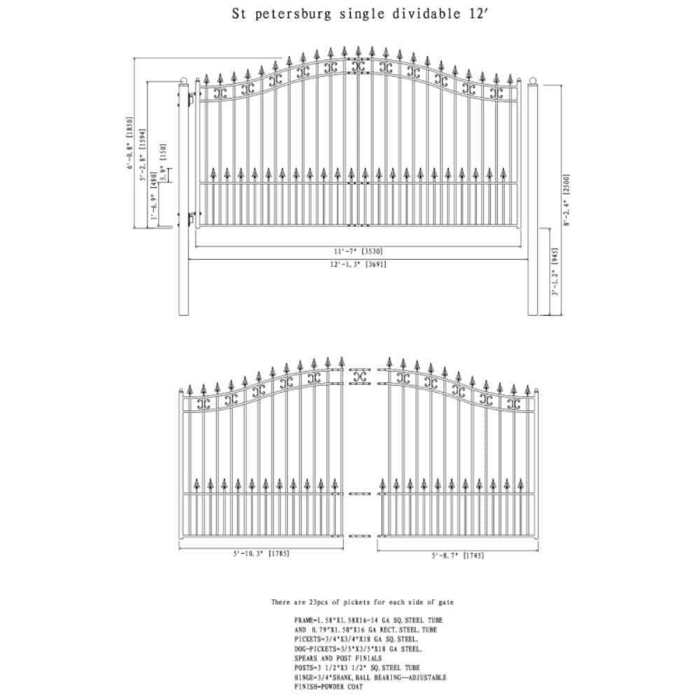 ALEKO Garden Yard Steel Single Sliding 12' Gate St. Louis Style with Gate Opener