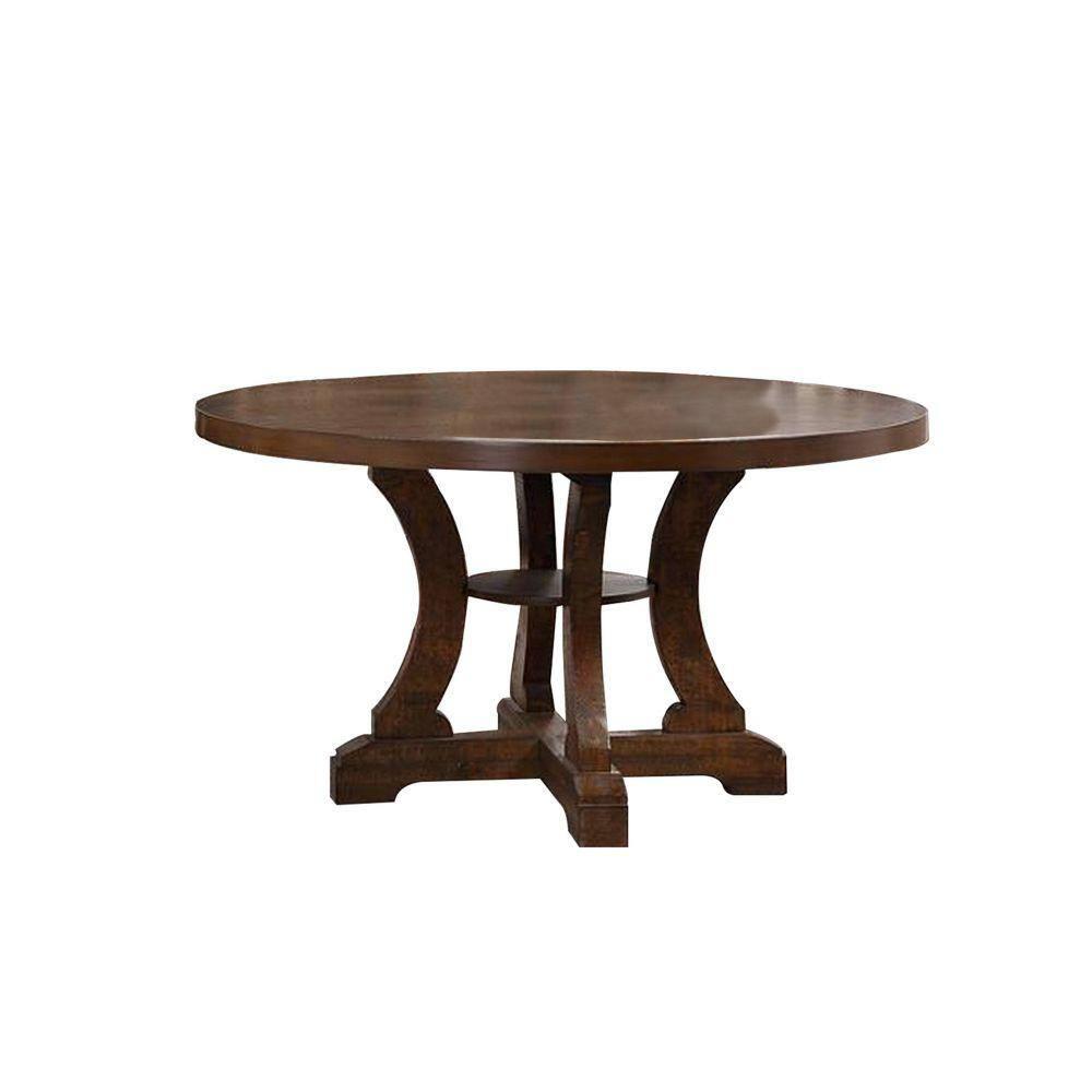 Neci 54 Inch Round Dining Table Classic Pedestal Painted Distressed Brown