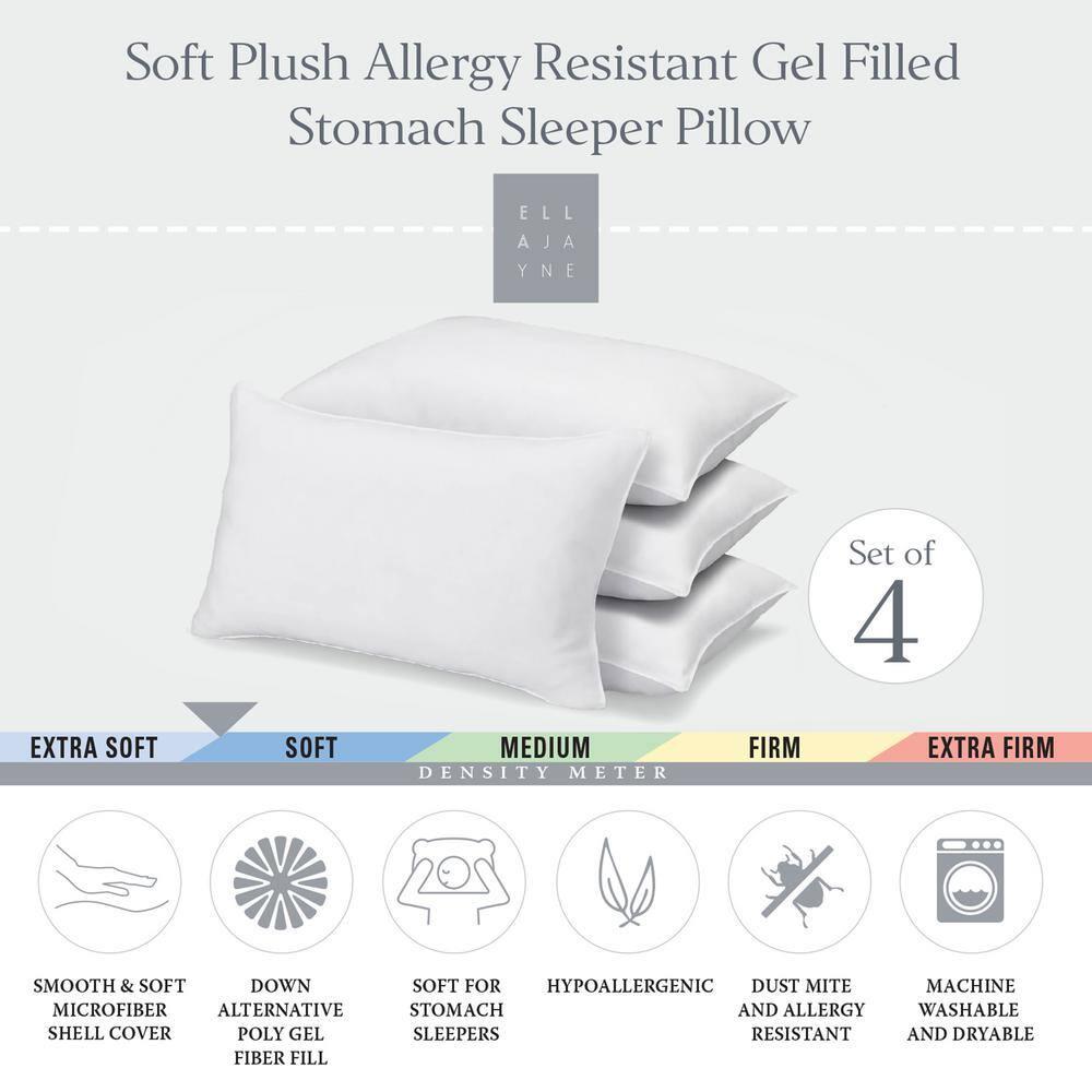 Ella Jayne Home Exquisite Hotel Soft Plush Gel Fiber Filled Allergy Resistant Stomach Sleeper Pillow (Set of 4)