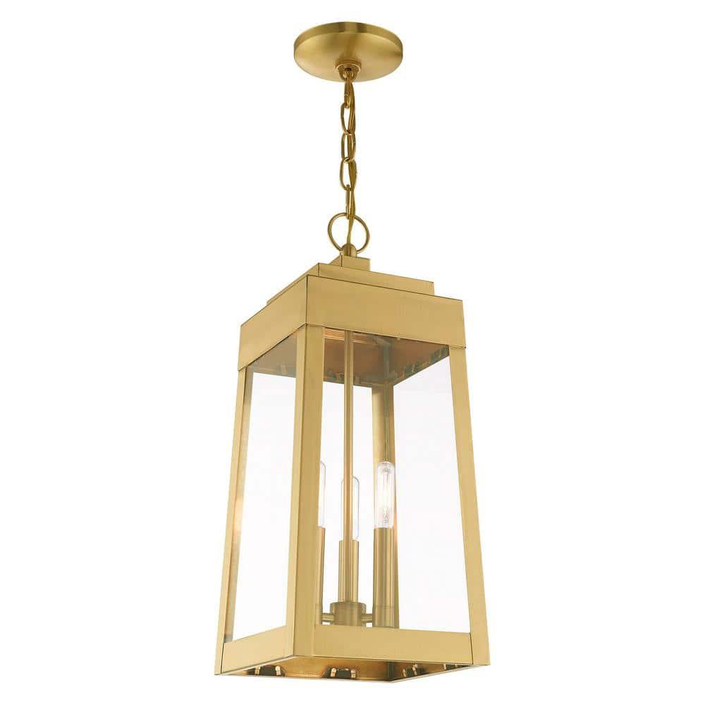 3 Light Outdoor Pendant Lantern in Mid Century Modern Style 8.25 inches Wide By 19.75 inches High-Satin Brass Finish Bailey Street Home