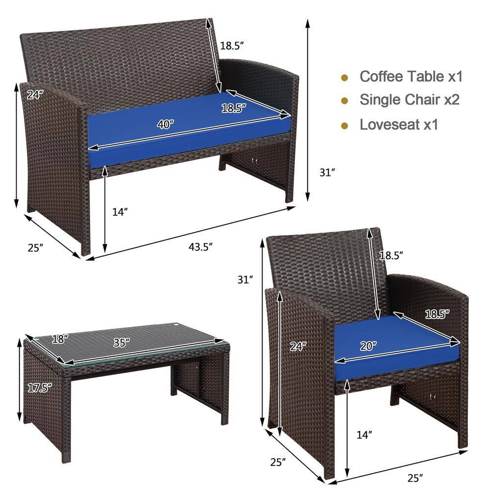 Resenkos 4 Pieces Outdoor Rattan Furniture Set, Wicker Furniture Sets, Patio Conversation Sets with Coffee Table Cushioned Sofa-Red