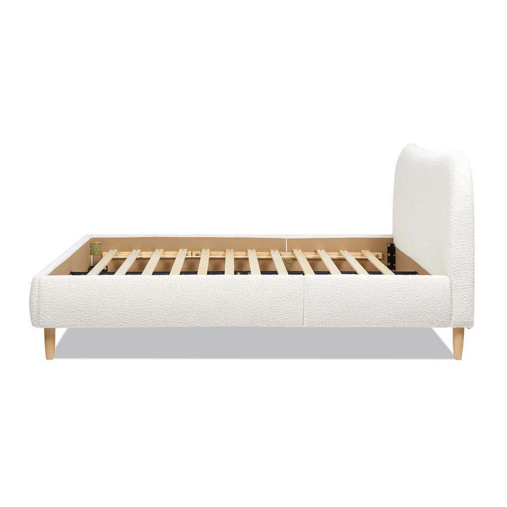 Jennifer Taylor Home Roman Curved Headboard Upholstered Platform Bed, Queen, Ivory White Boucle