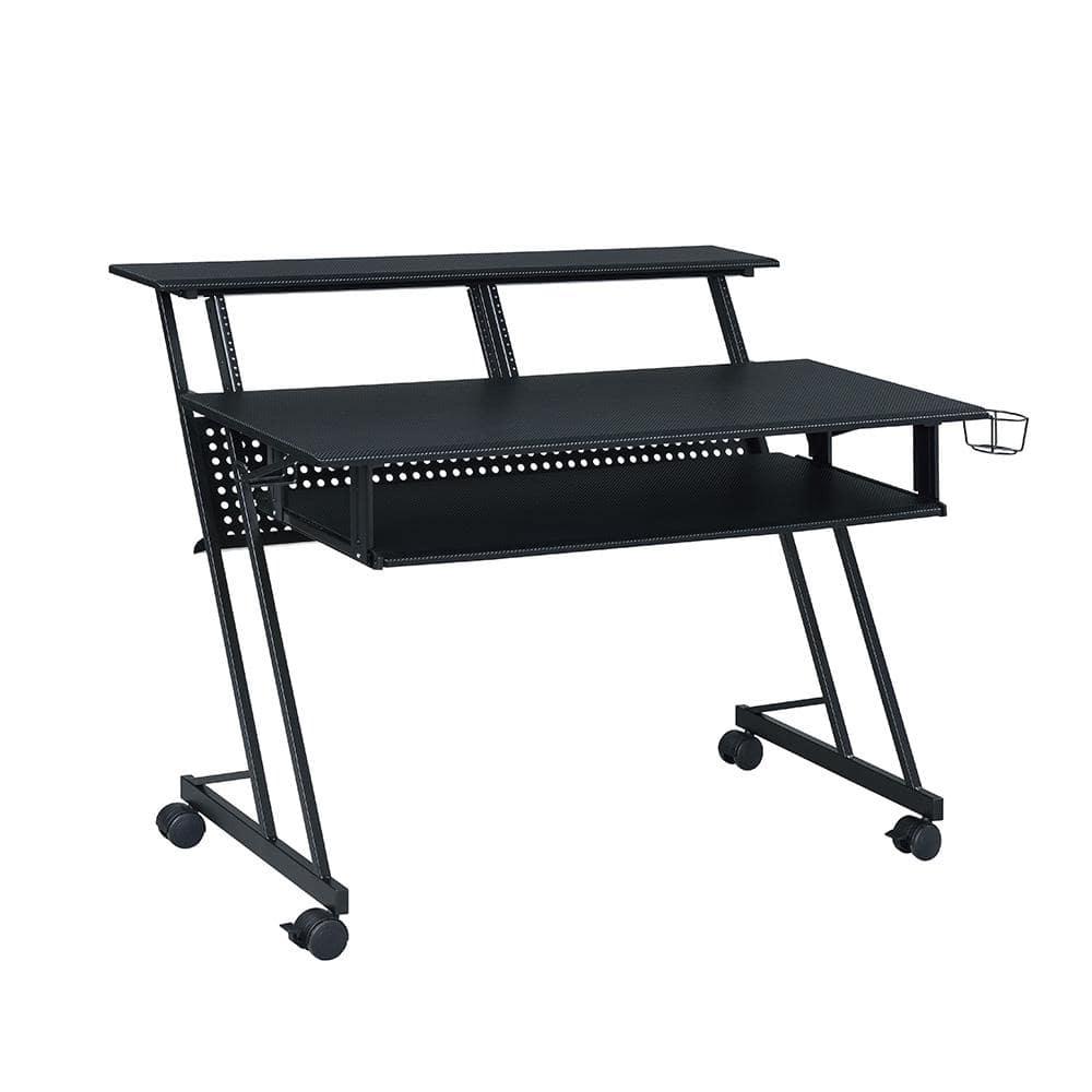 Acme Furniture Suitor Computer Desk Black: 38" Height, Metal Frame, Veneer Surface, Hutch Storage