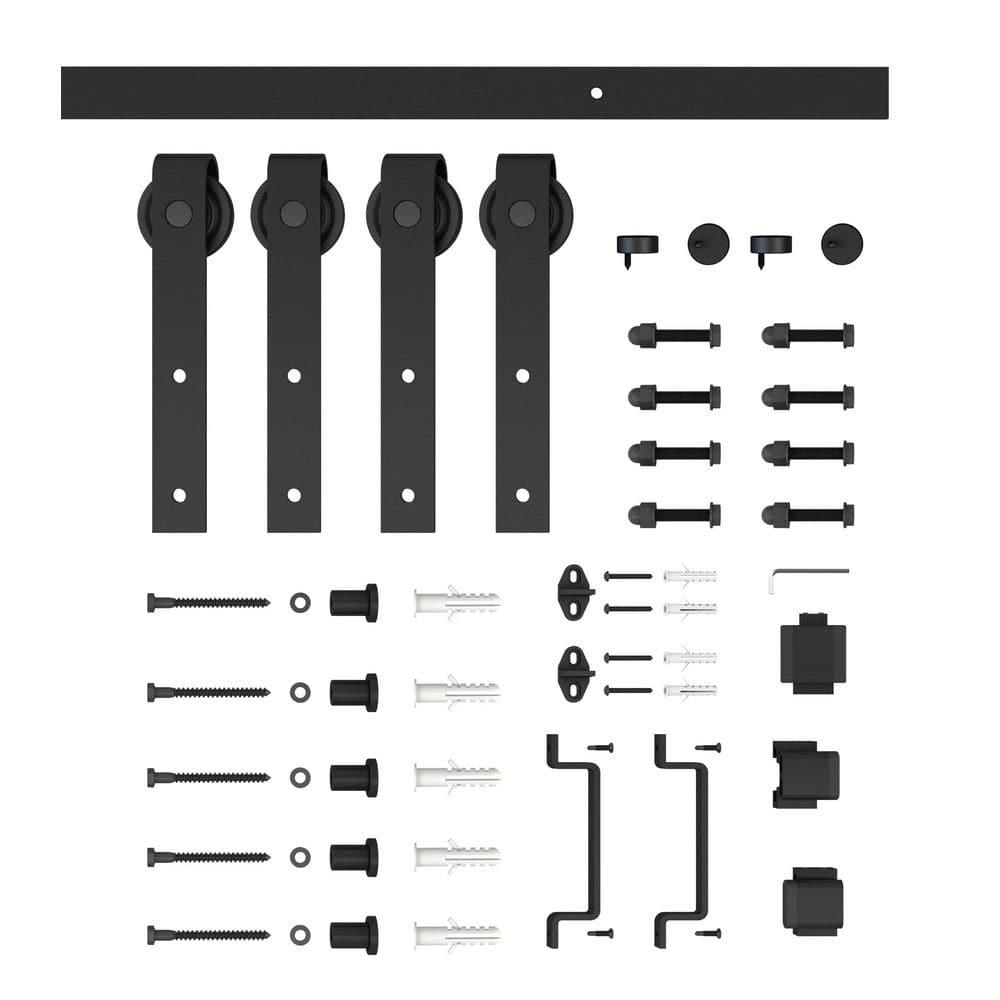 Calhome 3-Lite Tempered Frosted Glass White Finished Composite Double Sliding Barn Door with Hardware Kit Handle