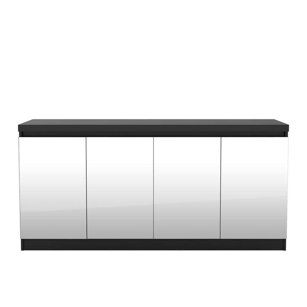 62.99" Viennese 6 Shelves Buffet Cabinet with Mirrors Matte Black - Manhattan Comfort: Modern Console Storage