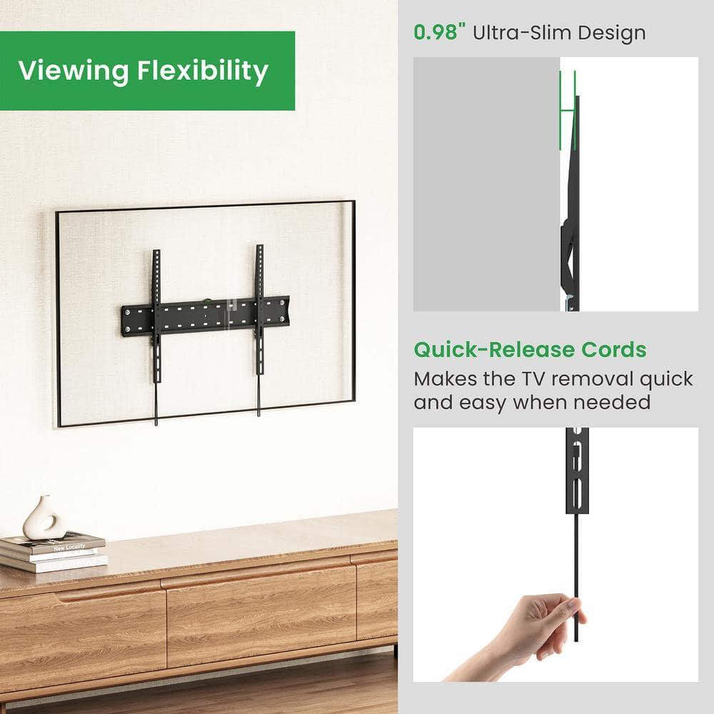 Black Steel Fixed TV Wall Mount for 42 to 90 Inch Screens