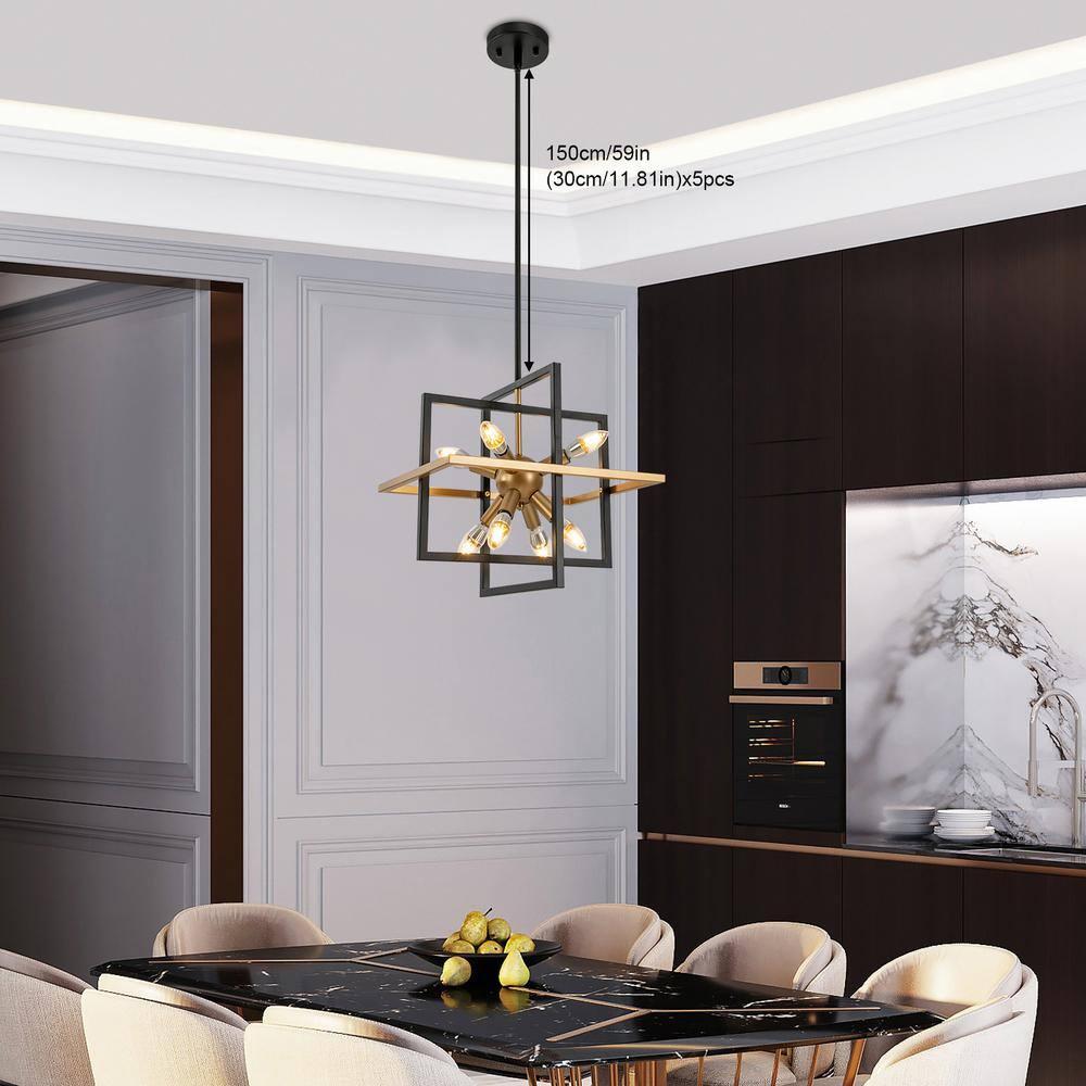 Modern Black and Gold Chandelier, 8-Light Geometric Pendant Light Fixture, Dining Light Fixtures Adjustable Chandelier for Dining Room Entryway Foyer Hallway Bedroom Living Room Kitchen Island