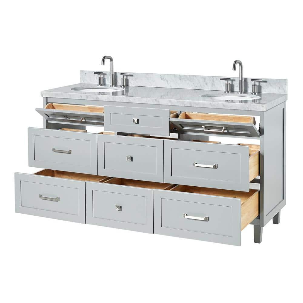 Ariel Bath Ariel Monrow 67 Inch Double Oval Sink Bathroom Vanity With Italian Carrara Marble Countertop