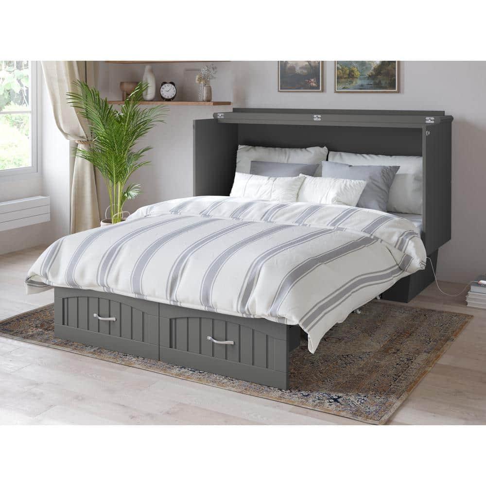 Queen Nantucket Murphy Bed Chest USB Turbo Charger Gray - AFI: Space-Saving, Built-In Charging, No Box Spring Required