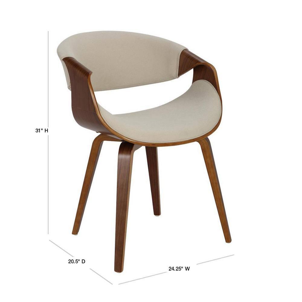 Curvo Mid-Century Modern Dining Accent Chair Cream - Lumisource: Upholstered, Wood Legs, Polyester