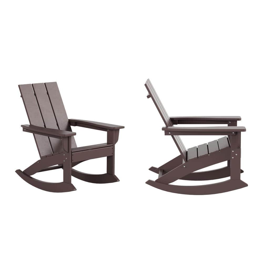 Polytrends  Shoreside Modern Eco-Friendly Poly Adirondack Rocking Chairs (Set of 2) Dark Brown