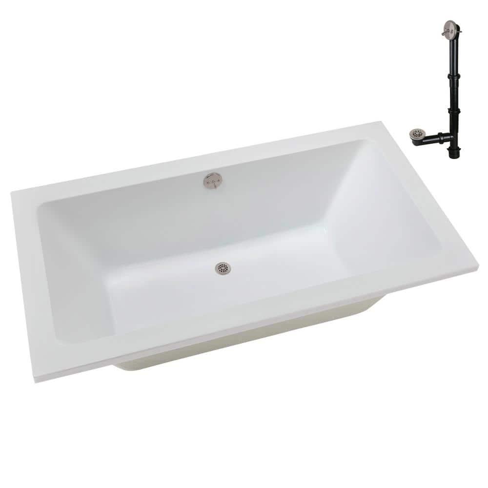 60" x 32" Acrylic Soaking Drop-In Bathtub, Drain Included