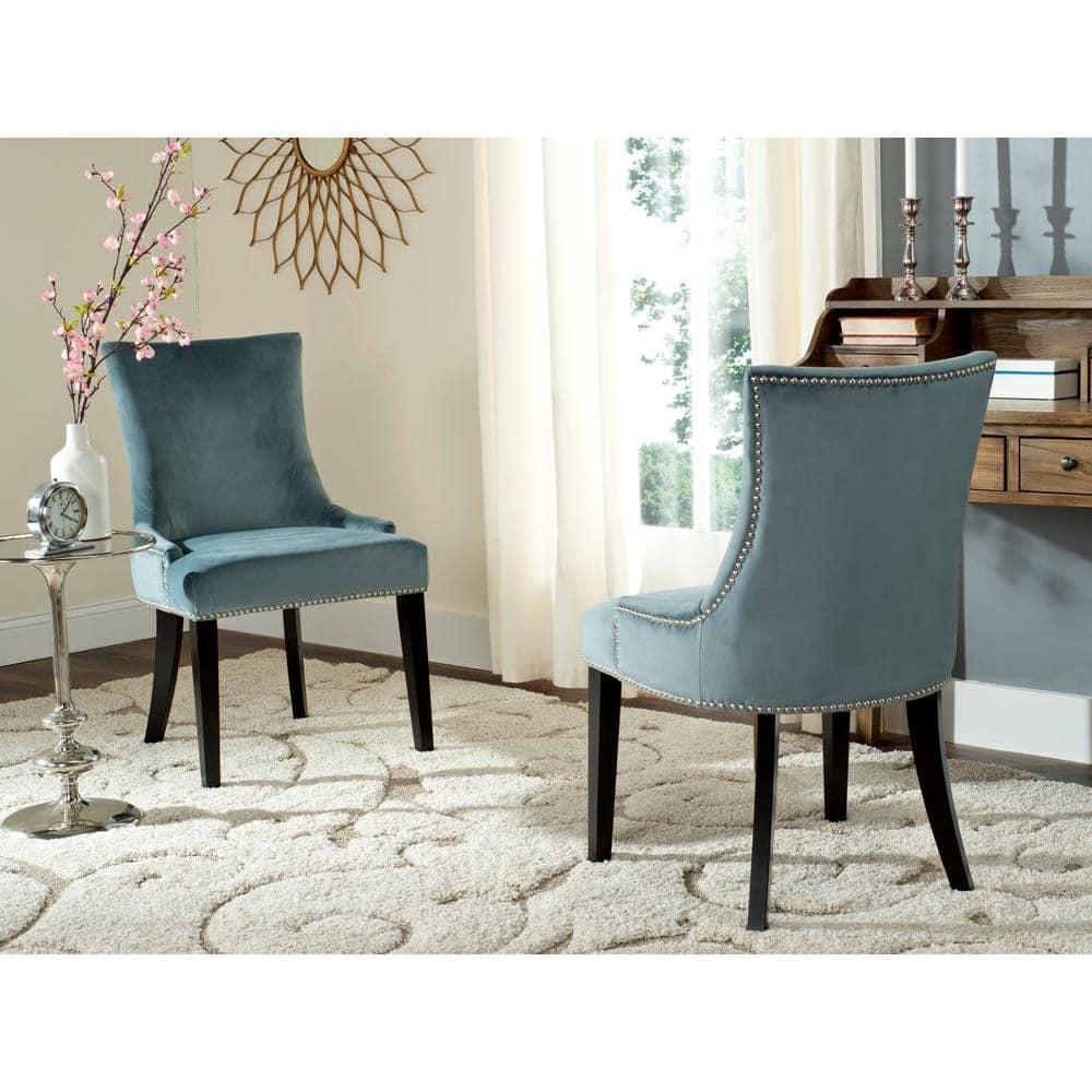 Lester 19"H Dining Chair (Set of 2) with Silver Nail Heads - Blue - Safavieh