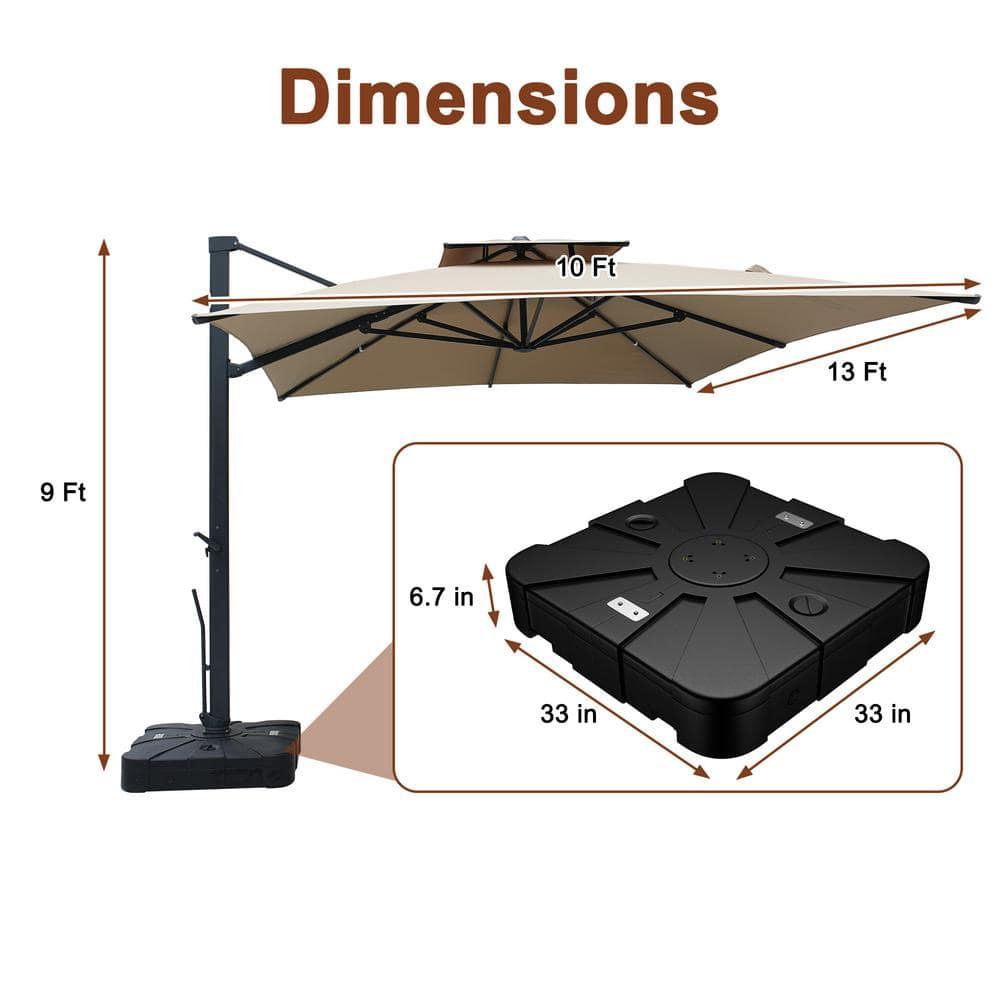 Mondawe 10x13FT Patio Umbrellas, Double Top Rectangle Cantilever Umbrella, Heavy Duty 360° Rotation Offset Outdoor Sun Shade Umbrella for Garden Deck Pool Backyard, Tan