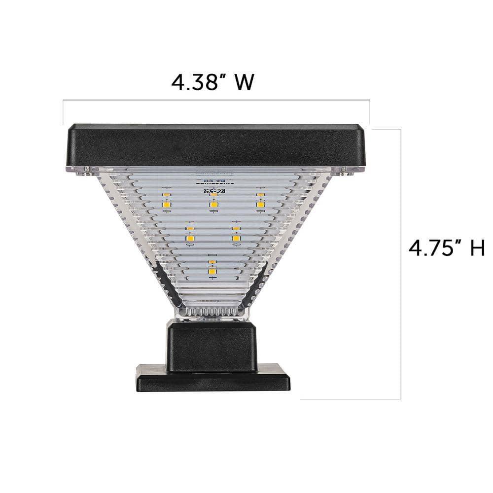 Luxor Black 4x4 and 5x5 Solar LED Deck Post Cap Light with Warm White and Hi/Lo Mode for Backyard and Wood Fence(2-Pack) (Set of 2)