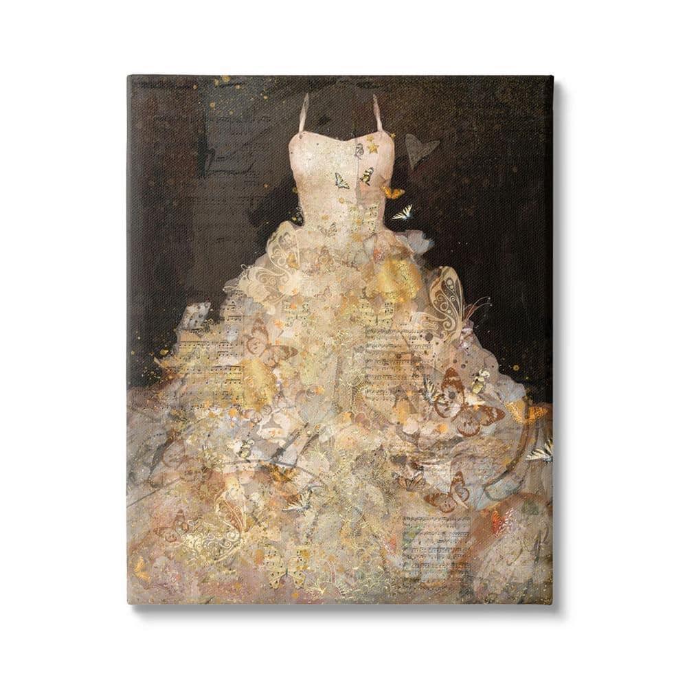 Stupell Industries Detailed Evening Gown Dress Text Collage Butterflies by Marta Wiley - Graphic Art