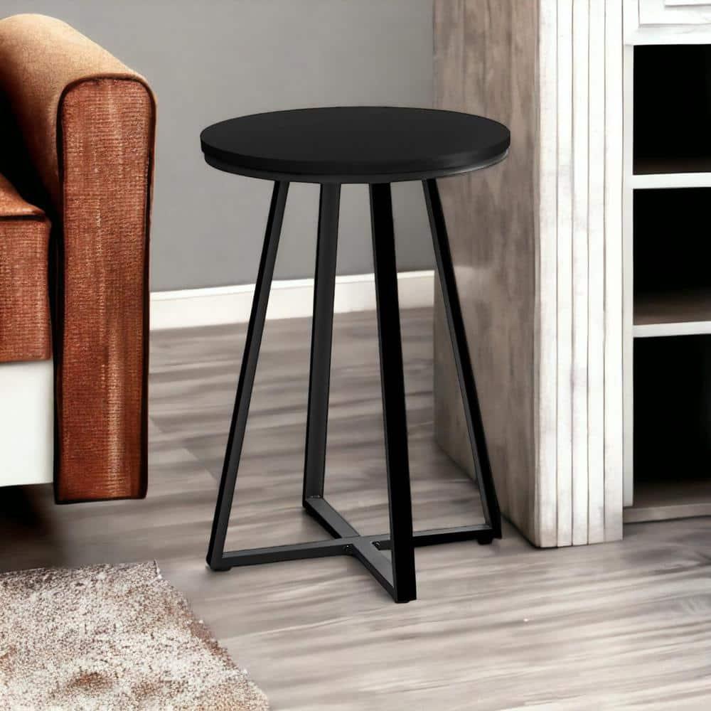 17 Stories Accent Table, Side, Round, End, Nightstand, Lamp, Living Room, Bedroom, Laminate, Black Metal, Contemporary, Modern