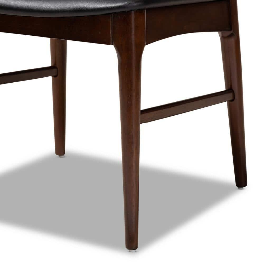 Baxton Studio Eira Mid-Century Modern Black Faux Leather Upholstered Walnut Finished Wood Dining Chair Set of 2