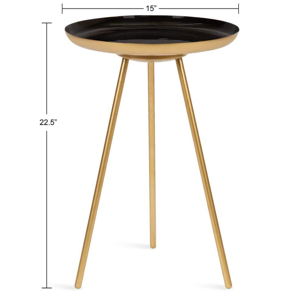 Kate and Laurel Laranya Round Metal Side Table, 15x15x22.5, Black and Gold