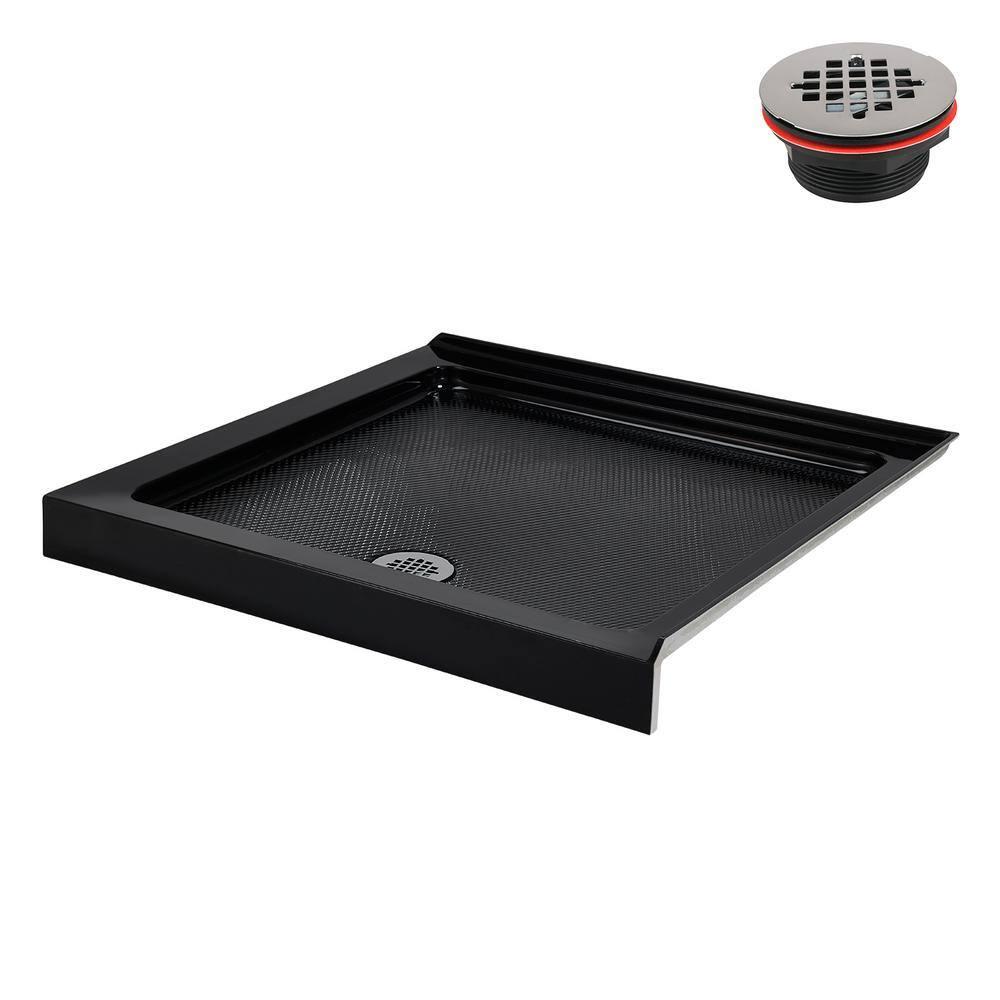 Streamline Bath NT-2151-36BL-RH Streamline NT-2151-36BL-RH 36 in. x 36 in. Corner Acrylic Shower Base in Glossy Black with Right Hand Drain, Drain Included