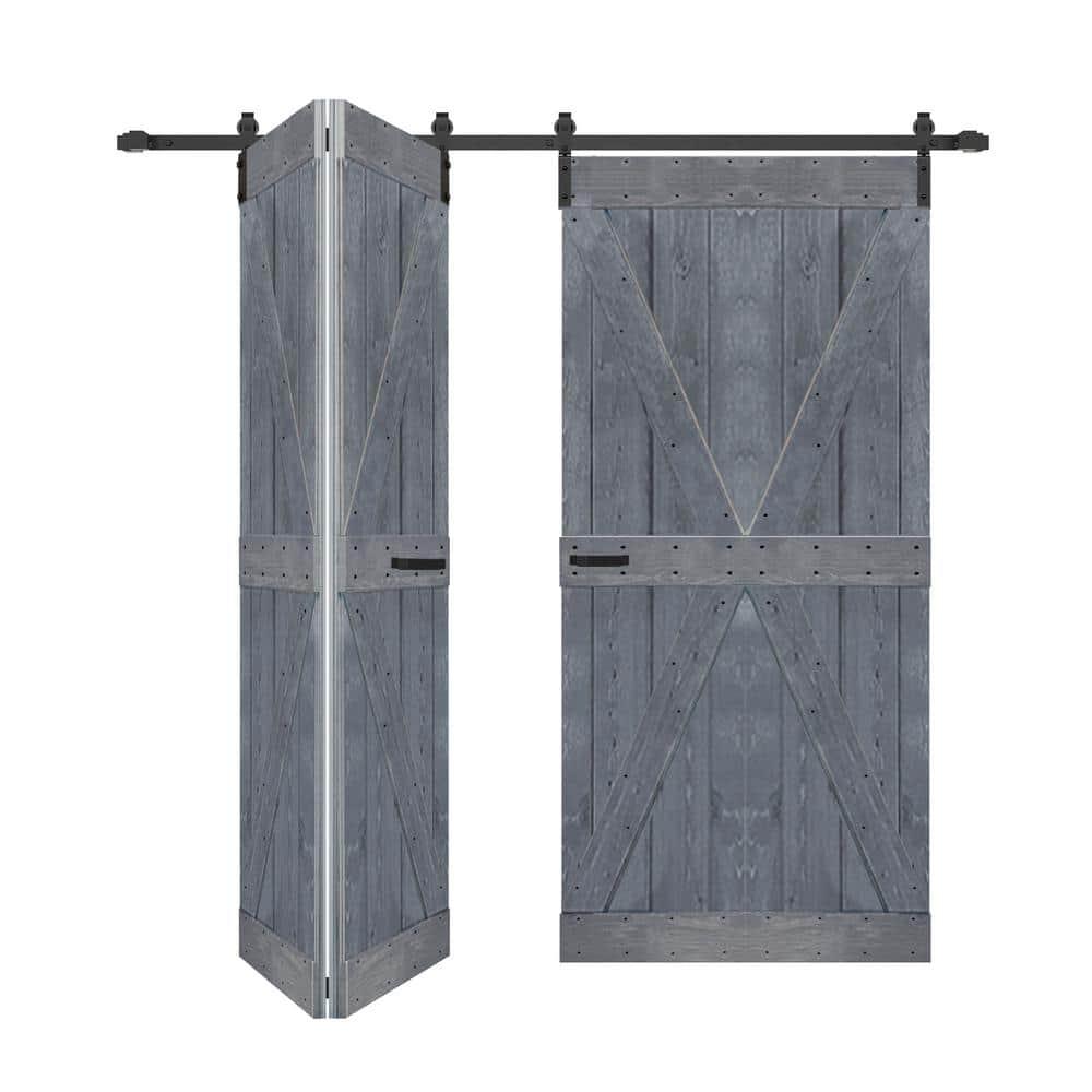 K Style Finished Solid Wood Bi-Fold Double Barn Door With Hardware Kit -Assembly Needed