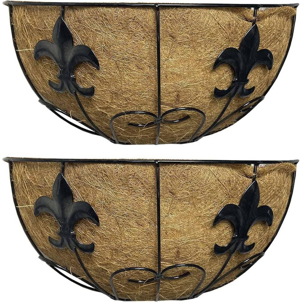 Ashman Wall/Rail Metal Plant Basket, Black, 2 Pack – Hanging Flower Planters for Fences & Walls