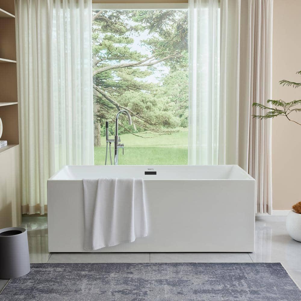 Vanity Art 67" Acrylic Freestanding Soaking Bathtub with Overflow and Pop-up Drain