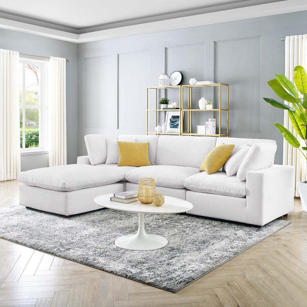 Modway Commix 4-Piece Down Filled Overstuffed Performance Velvet Sectional Sofa in White
