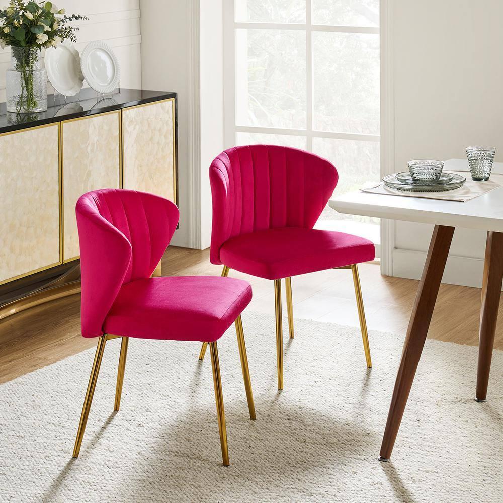 Velvet Dining Chairs Set of 2 Upholstered Wingback Side Chairs Living Room Kitchen Fushia
