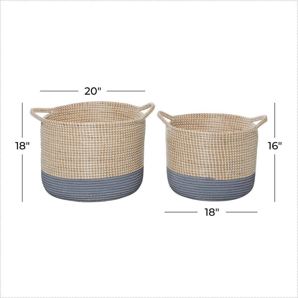 DecMode 18", 20" Brown Sea Grass Contemporary Storage Basket, 2 - Pieces