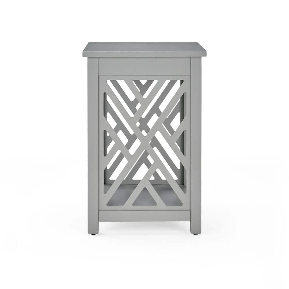 Alaterre Furniture Coventry Wood End Table with Tray Shelf and Bottom Shelf, Gray