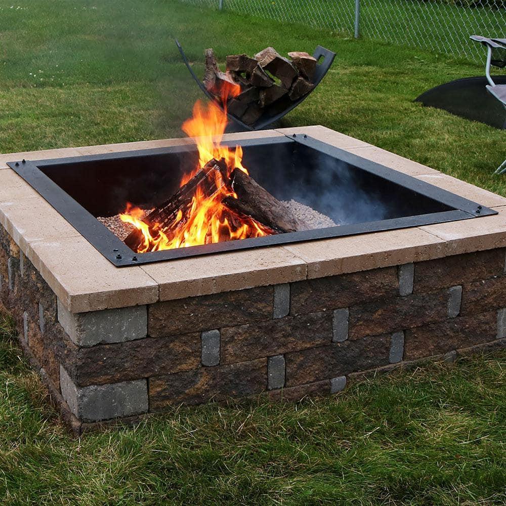Sunnydaze Outdoor Heavy-Duty Steel Portable Above Ground or In-Ground Square Fire Pit Liner Ring - 36" - Black