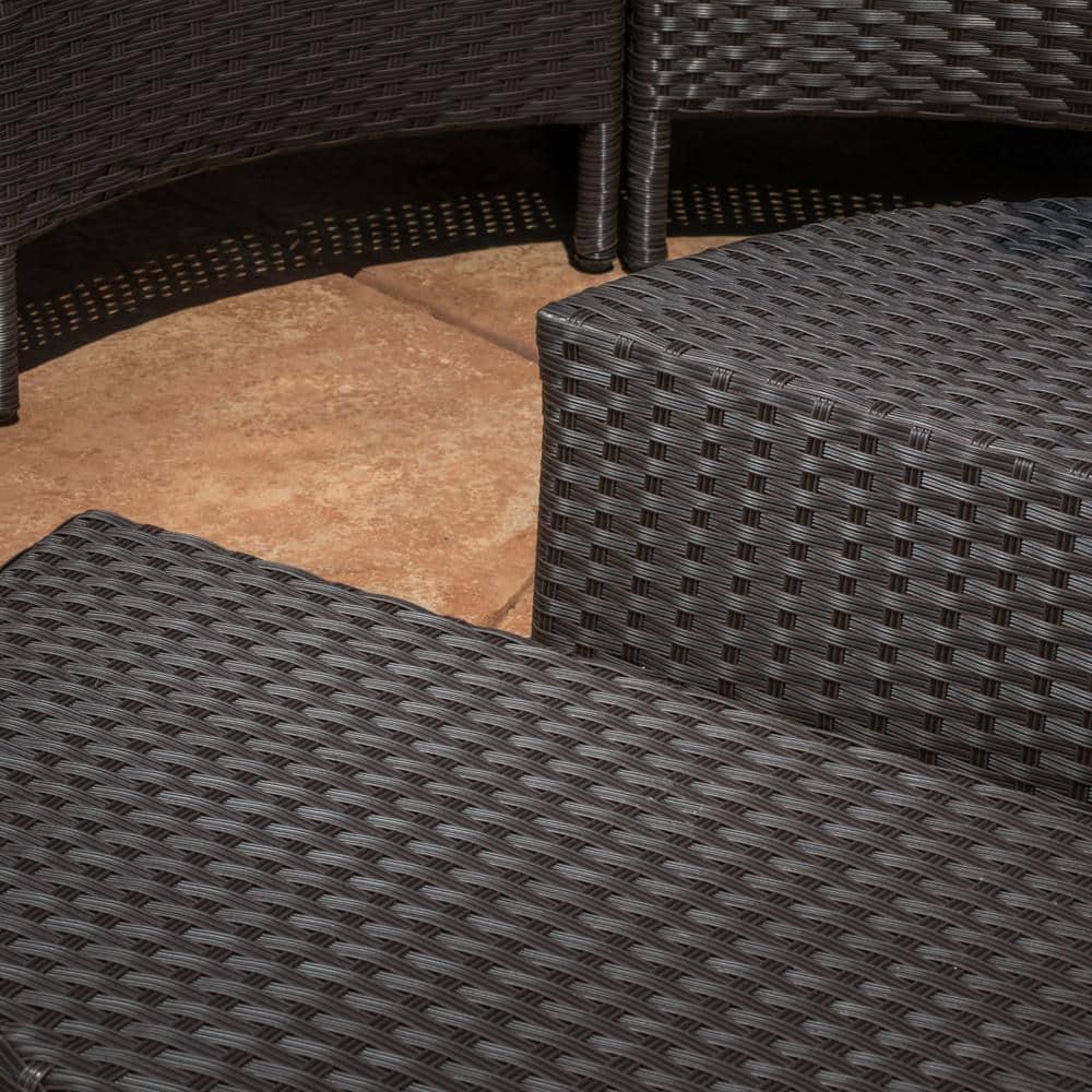 Noble House Newton 8 Seater Round Wicker Sectional Sofa Set Dark Brown/Beige