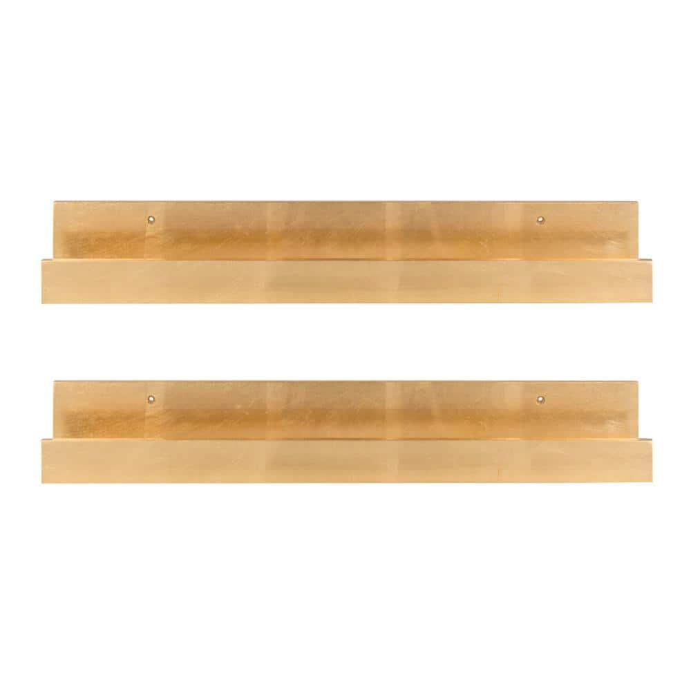 Kate and Laurel Rectangle Floating Shelves, 24", Gold
