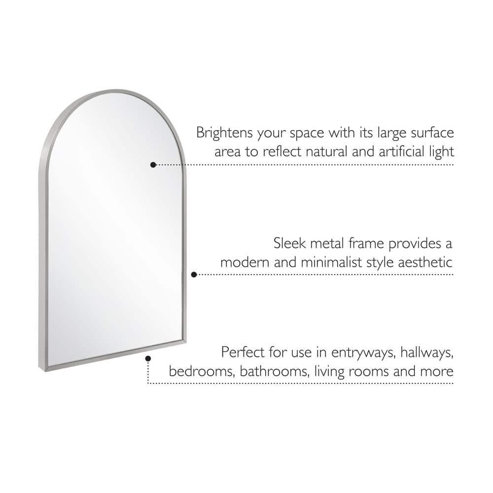 Maeve Arched Wall Accent Mirror – 36-Inch H X 24-Inch L, Modern Metal Framed – Living Room, Bedroom, Bathroom Vanity Mirror – Silver – Design House, 596726-SLV