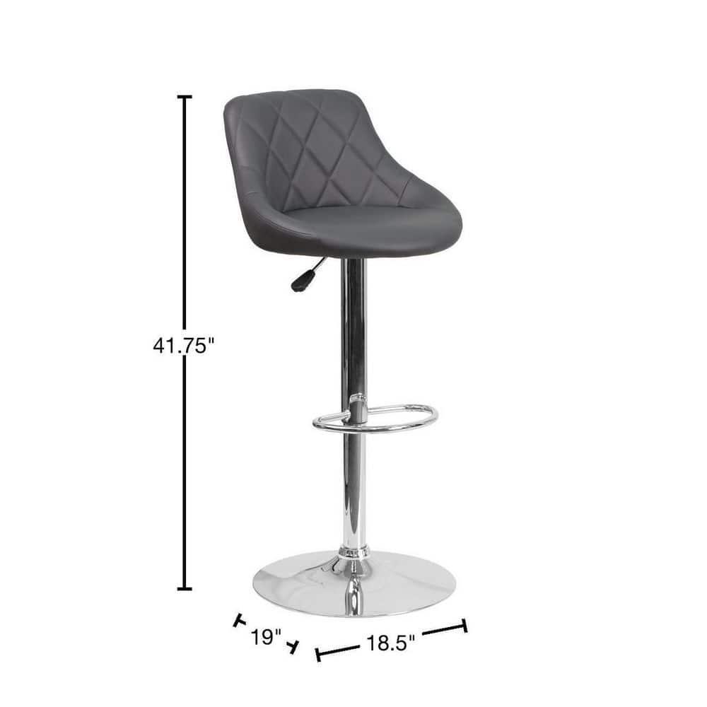 Flash Furniture Contemporary Gray Vinyl Bucket Seat Adjustable Height Barstool with Chrome Base