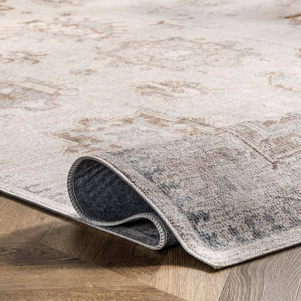 Nuloom Krystin Medallion 4x6 Machine Washable Indoor Area Rug for Living Room Bedroom Dining Room Kitchen, Beige/Ivory