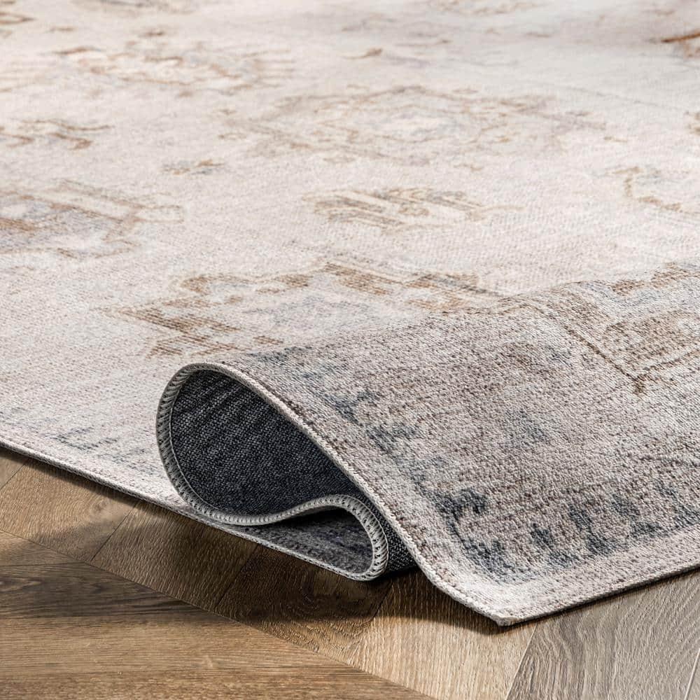 Nuloom Krystin Distressed Pet Friendly Machine Washable Area Rug, 5' x 8', Beige