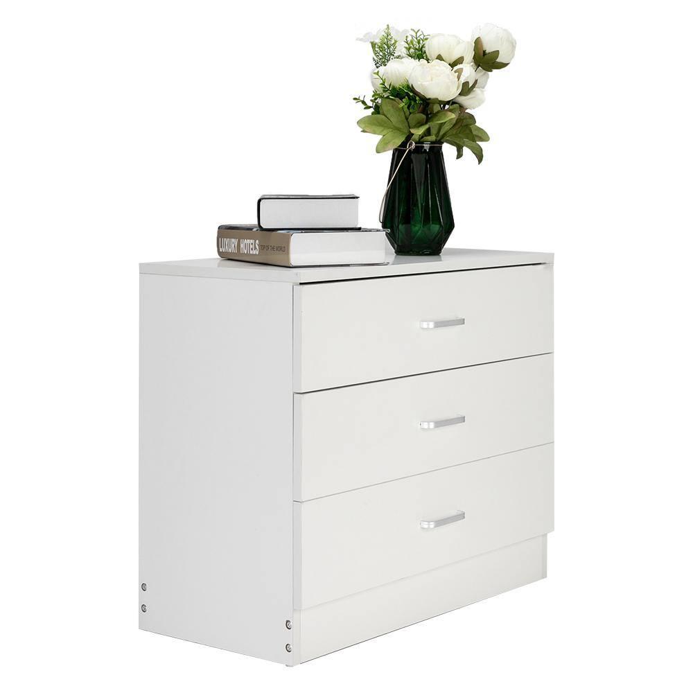 White Drawer Chest, Wood Dresser with 3 Drawer, Drawer Cabinet Storage Drawer Unit, Nightstand for Bedroom