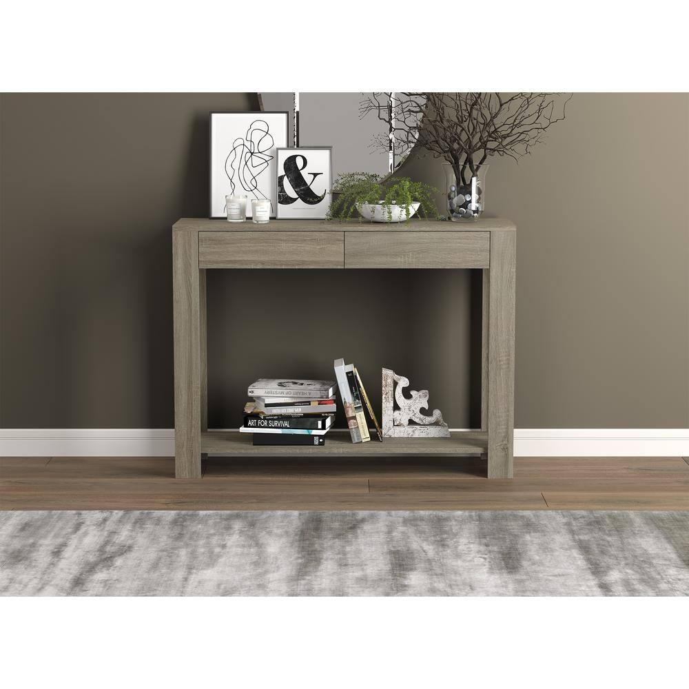 Safdie & Co. 40"L 2-Drawers 1-Shelf Console Table in Dark Taupe