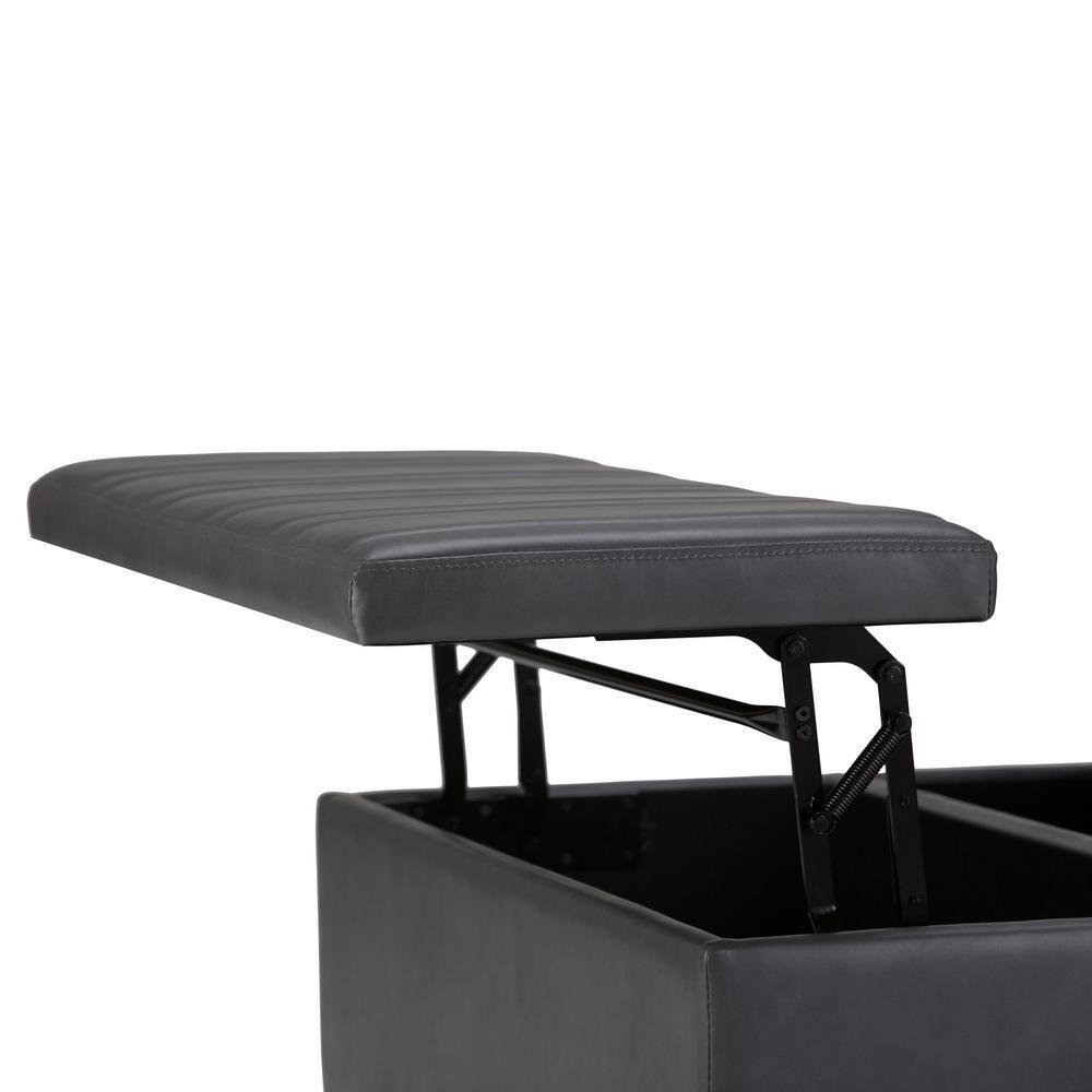 Simpli Home Ellis 36"W Upholstered Square Coffee Table Storage Ottoman with Split Lift Top