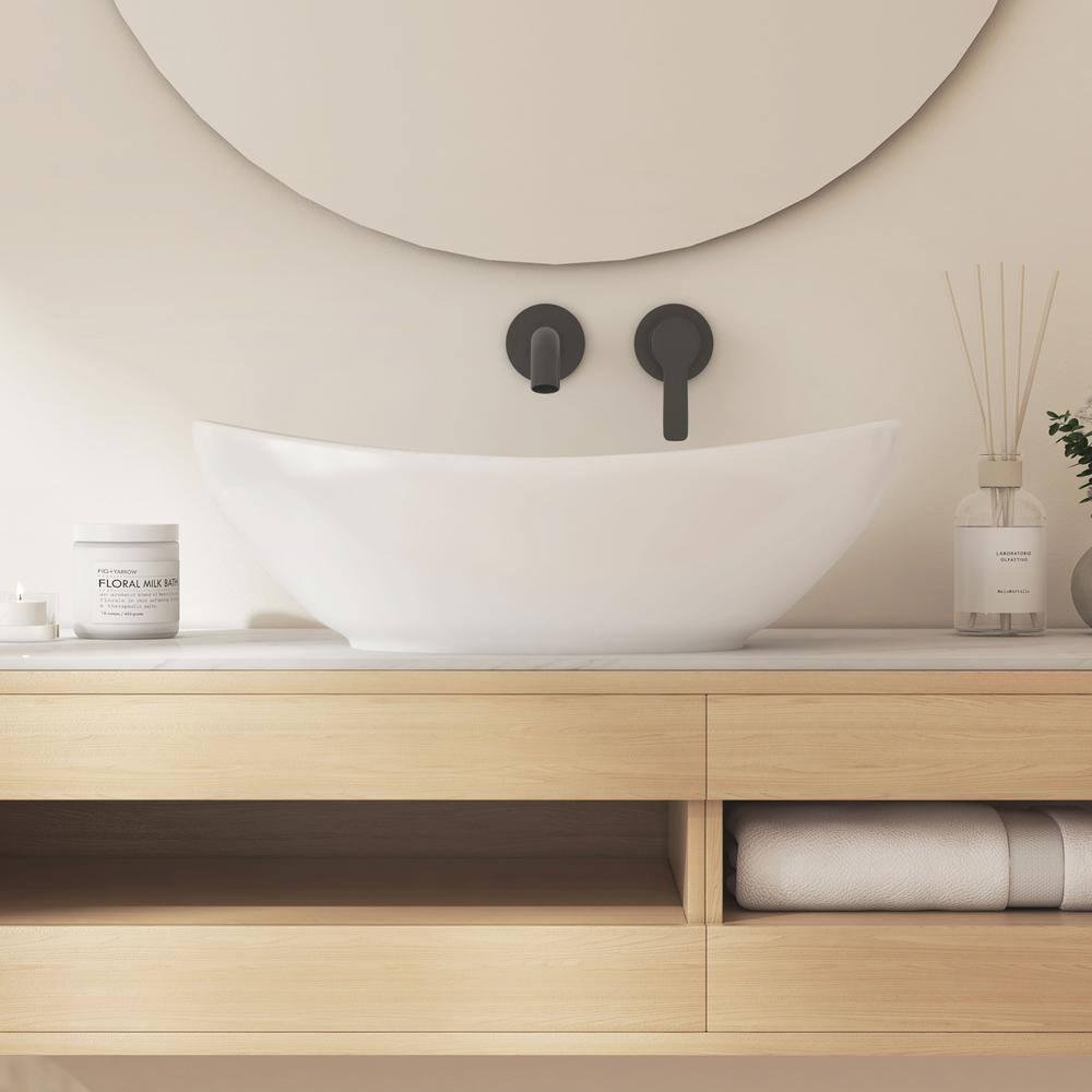 Eclisse 23" x 15" White Vitreous China Oval Bathroom Vessel Sink with Overflow