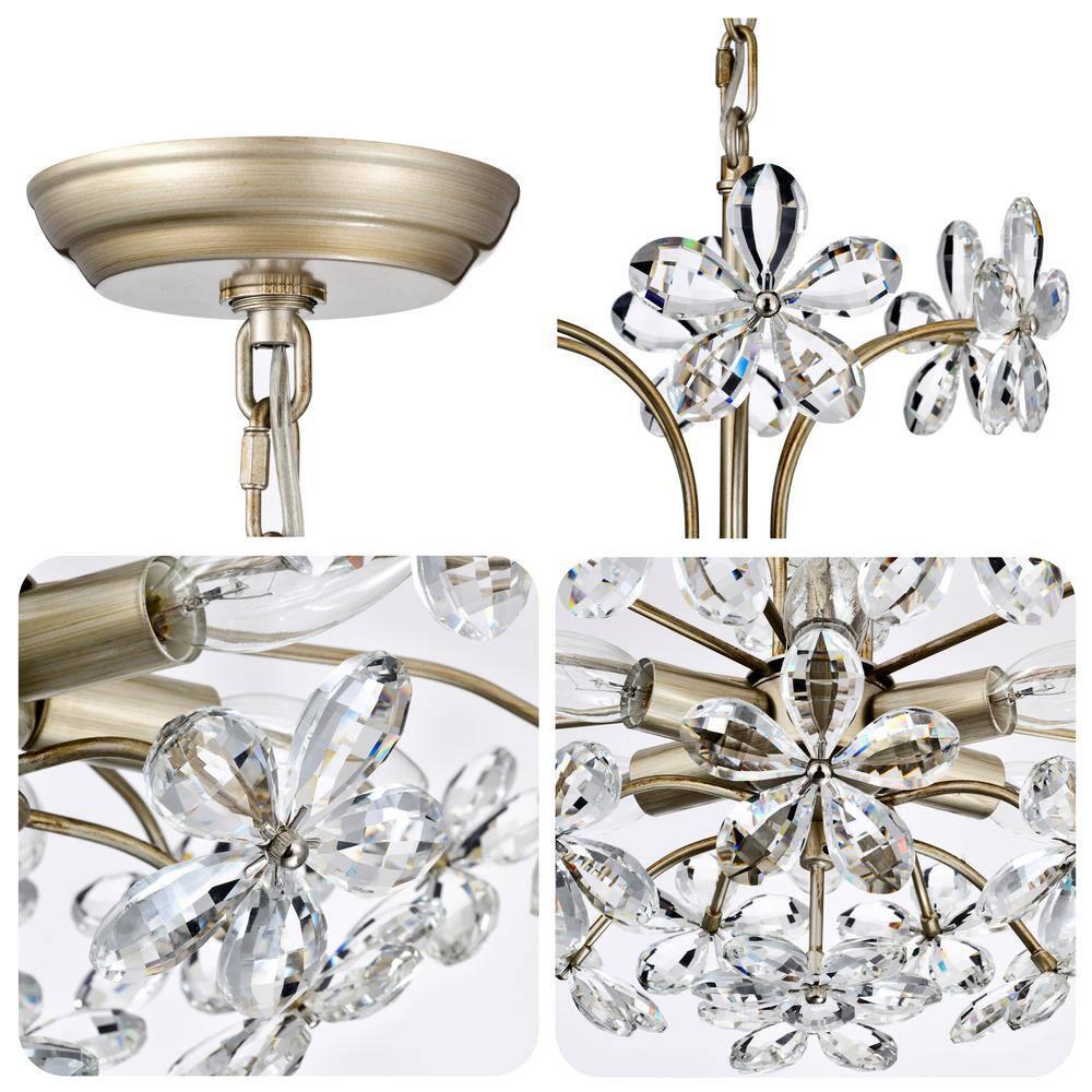 The Lighting Shop Rosa 6-Light Brushed Silver-ish Champagne Electric Flower Crystal Chandelier