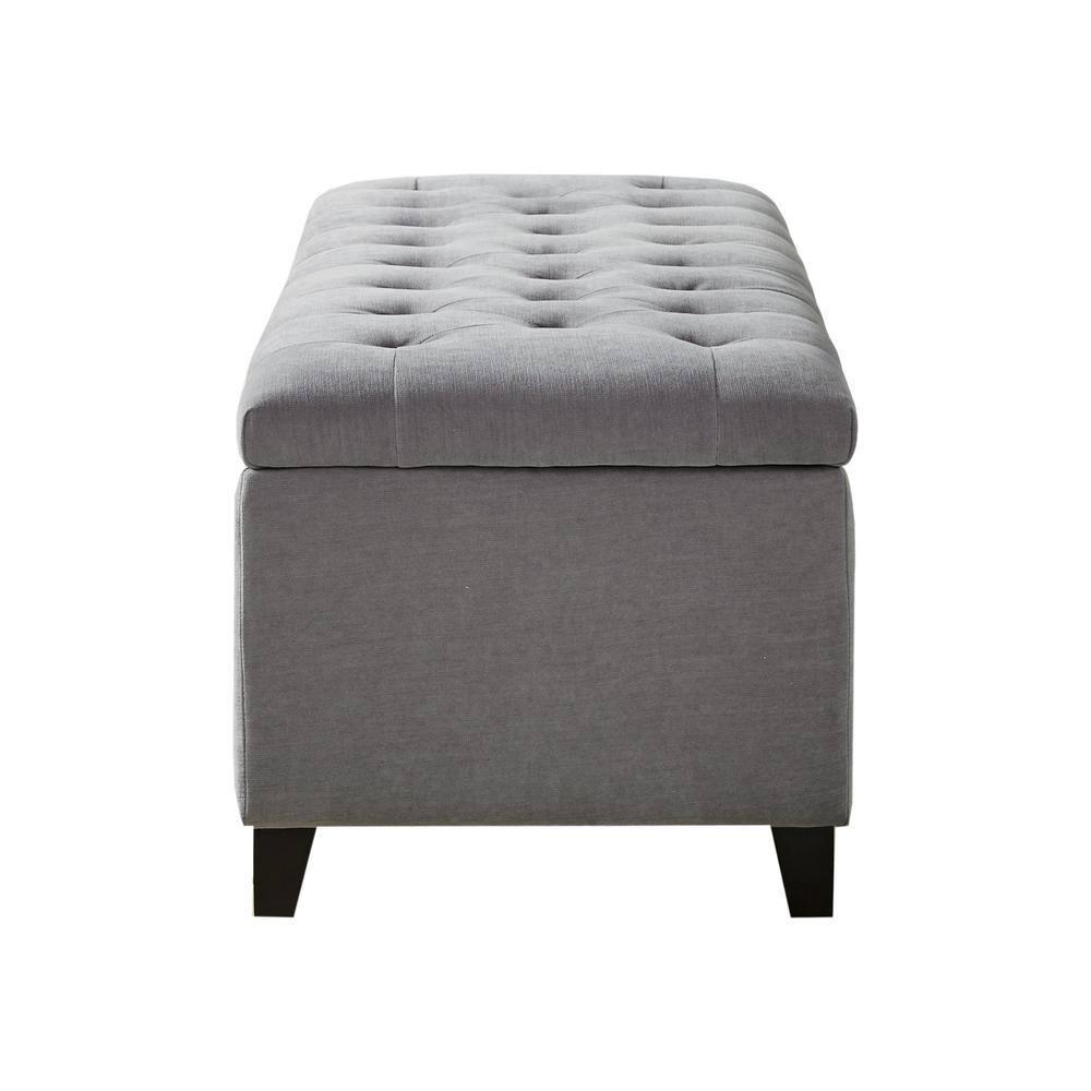 Selah Tufted Top Storage Bench - Gray: Upholstered Ottoman with Wood Legs, Polyester, Spot Clean