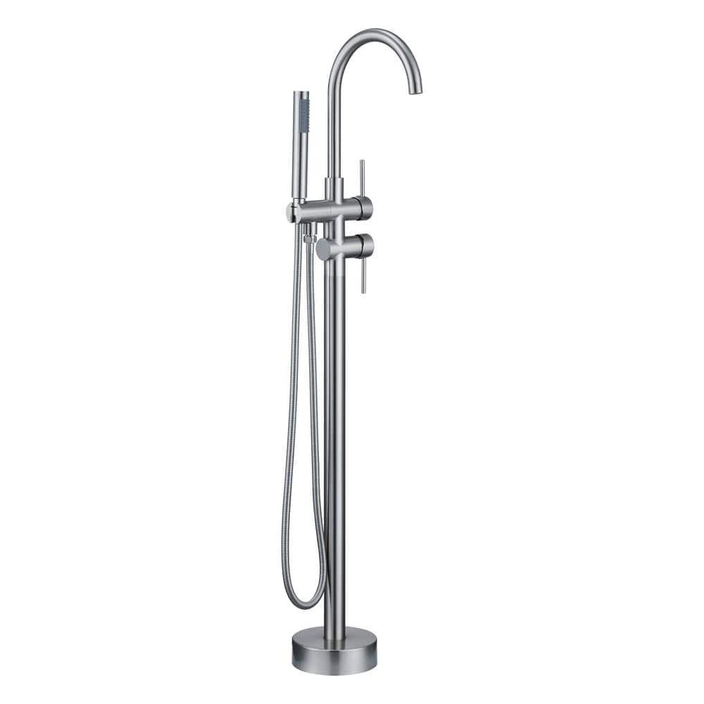 Double Handle Floor Mounted Freestanding Tub Filler With Handshower